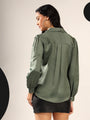 Dark Teal green Solid Satin Casual Collar Shirt