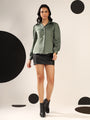 Dark Teal green Solid Satin Casual Collar Shirt