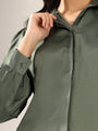 Dark Teal green Solid Satin Casual Collar Shirt