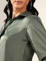 Dark Teal green Solid Satin Casual Collar Shirt