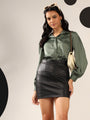 Dark Teal green Solid Satin Casual Collar Shirt