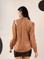 Mocha brown Solid Satin Casual Collar Shirt