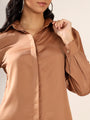 Mocha brown Solid Satin Casual Collar Shirt