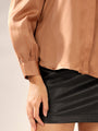 Mocha brown Solid Satin Casual Collar Shirt