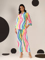 White multi coloured wavy striped Regular Coord Set