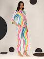 White multi coloured wavy striped Regular Coord Set