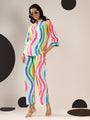 White multi coloured wavy striped Regular Coord Set