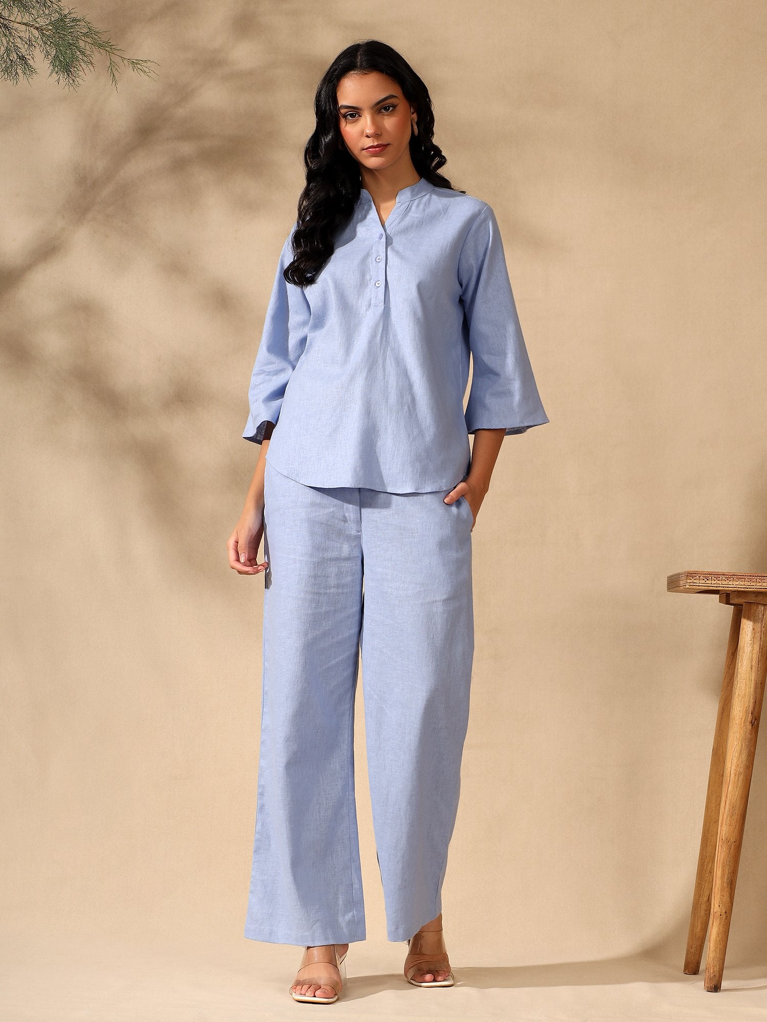 Blue Regular kurta Coord set with bell sleeves