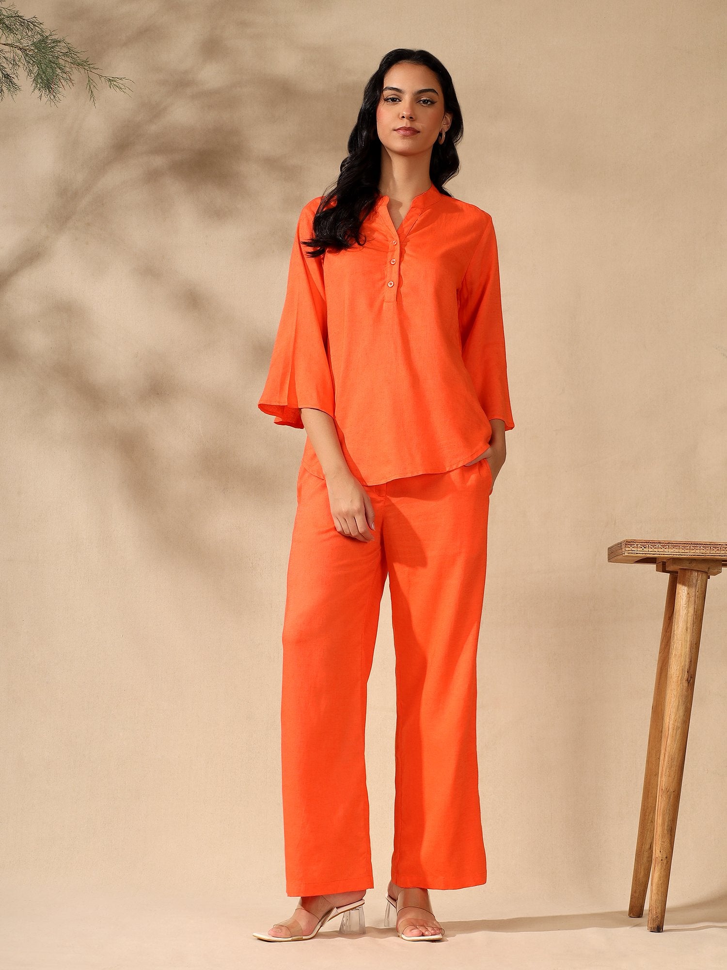 Orange Regular kurta Coord set with bell sleeves