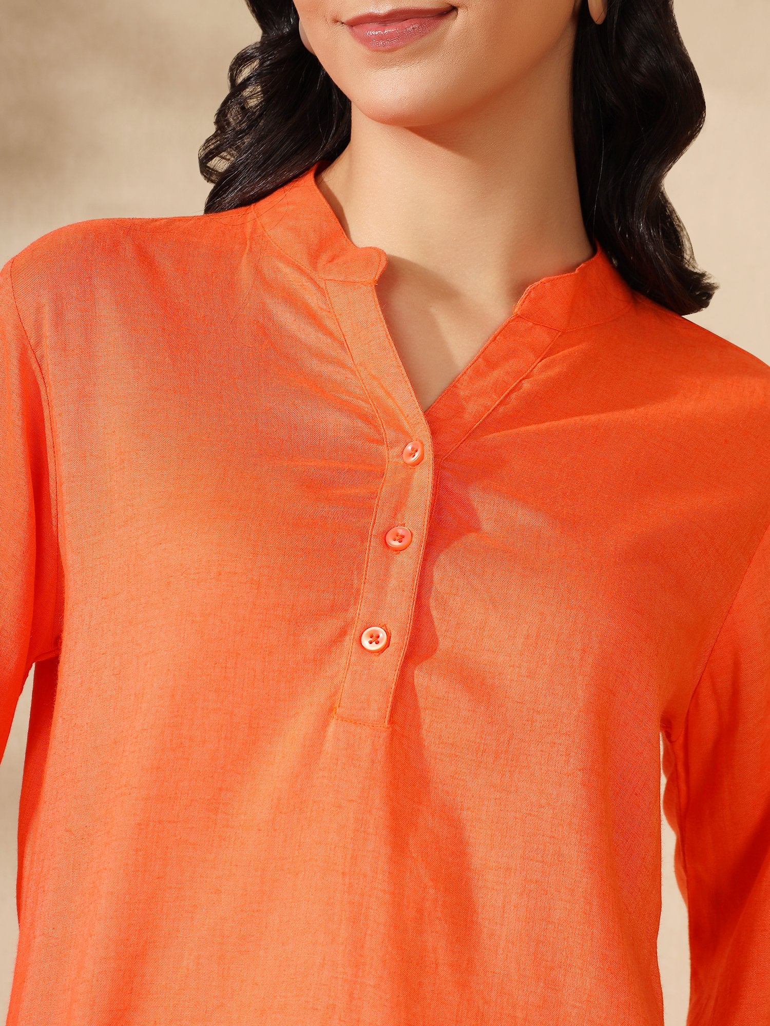 Orange Regular kurta Coord set with bell sleeves