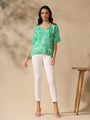 Green printed casual Up Down V-Neck Top