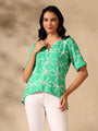 Green printed casual Up Down V-Neck Top