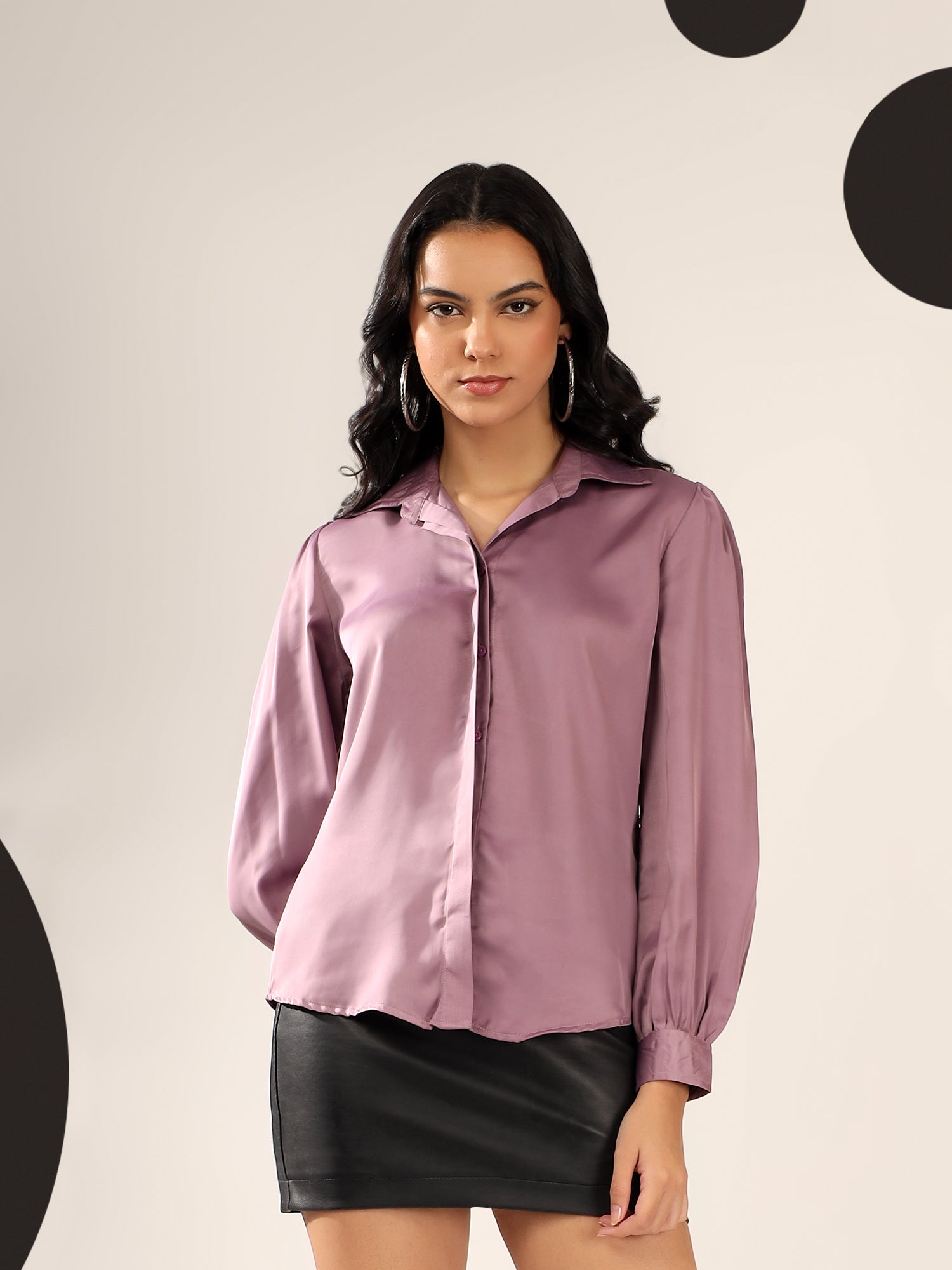Mauve Solid Satin Casual Collar Shirt