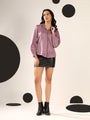 Mauve Solid Satin Casual Collar Shirt