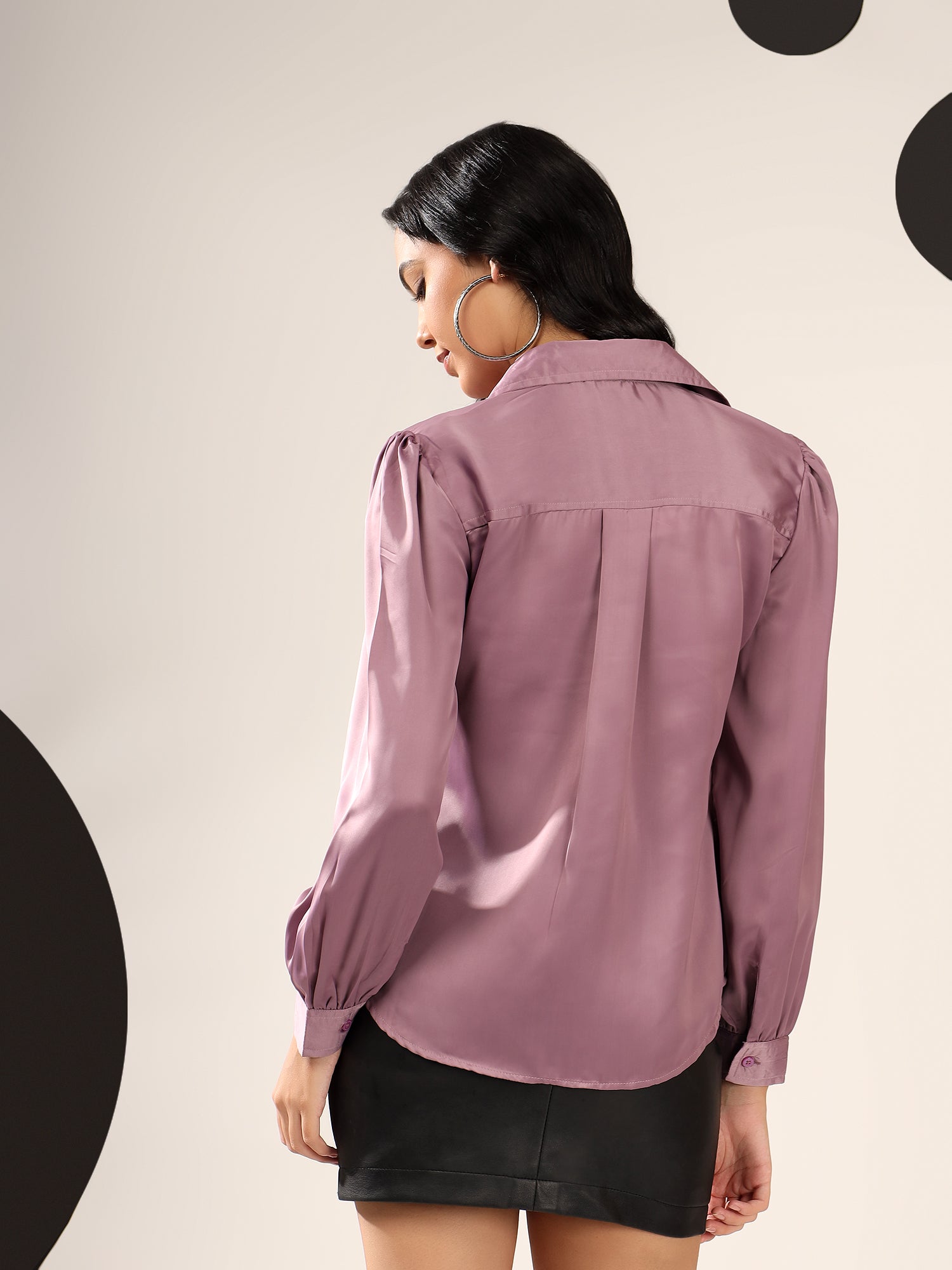 Mauve Solid Satin Casual Collar Shirt