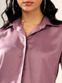 Mauve Solid Satin Casual Collar Shirt