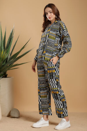 Black yellow Regular Shirt Coord set drop shoulder broad sleeve cuff