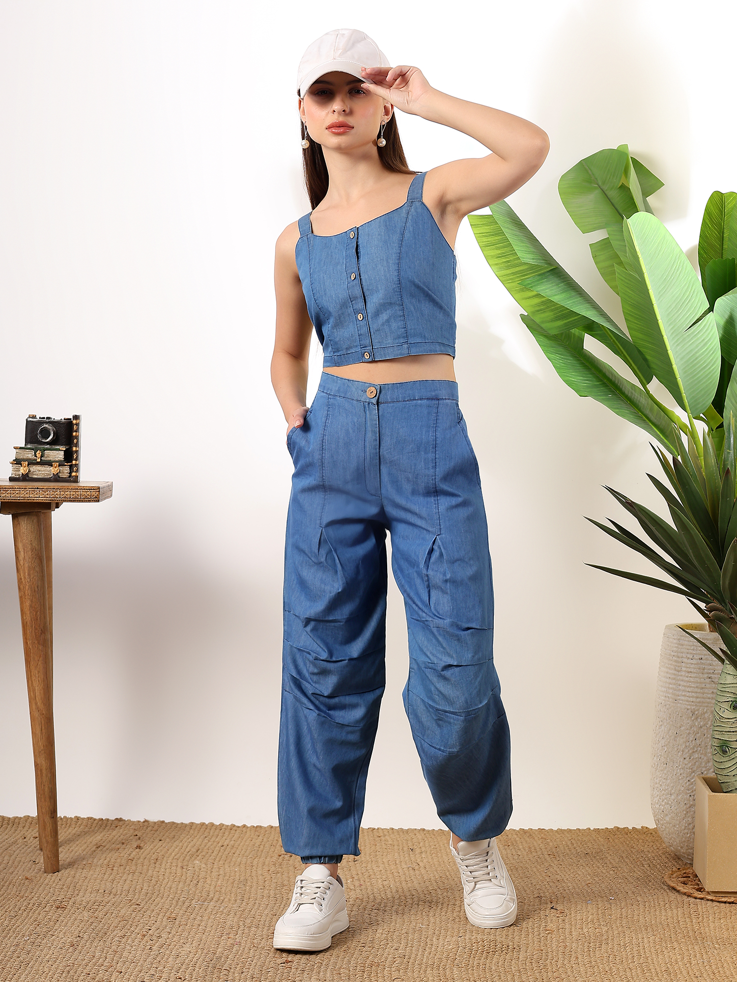 Denim short blouse with Afghani pants coord set