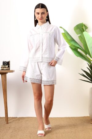 White shorts coord set with lace