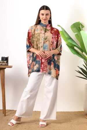 Striped red kaftan style printed solace one size shirt