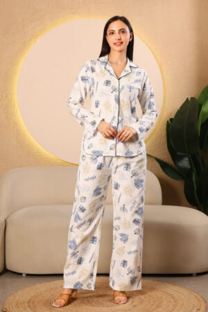 White Printed winter night suits