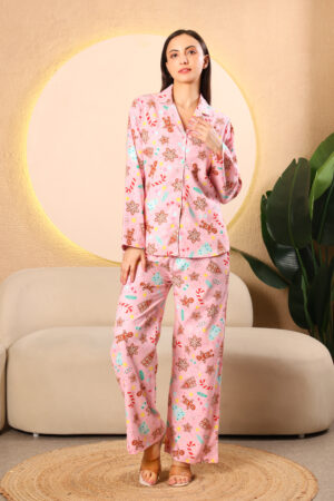 Pink Printed winter night suits