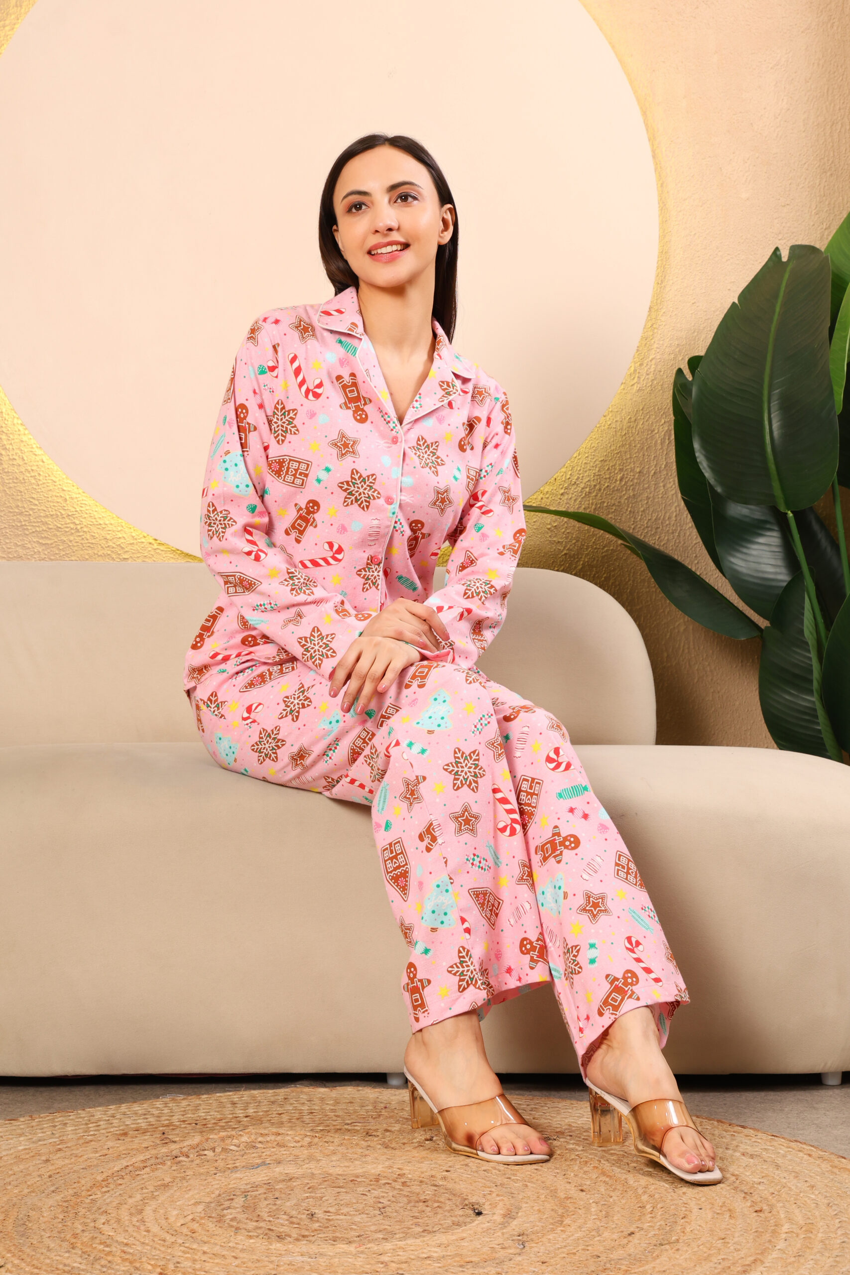 Pink Printed winter night suits - Image 6