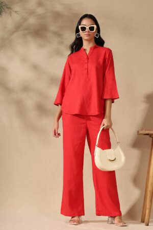 Red Regular kurta Coord set with bell sleeves