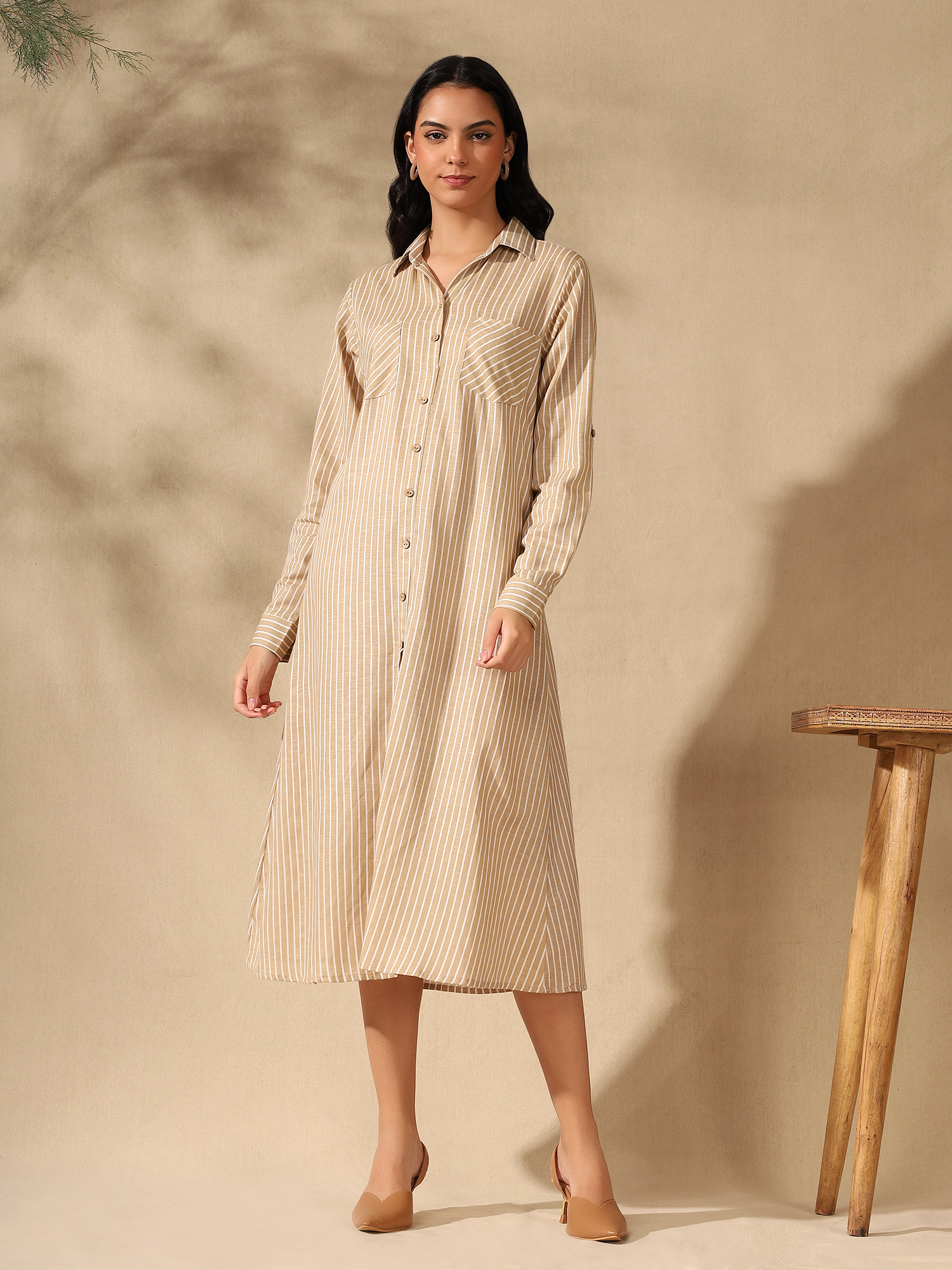 Beige striped bebo midi dress - Image 6