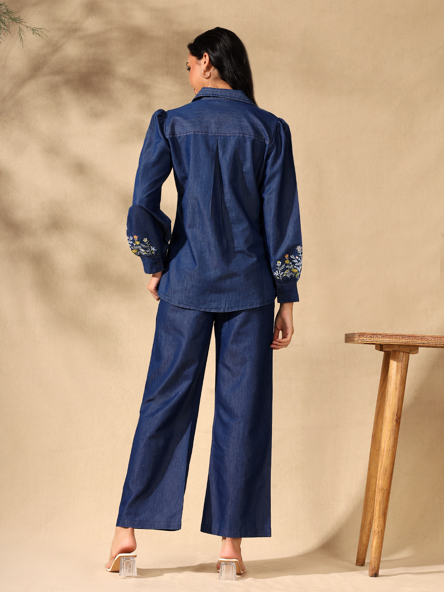 Denim collar embroidered sleeves coord set - Image 7