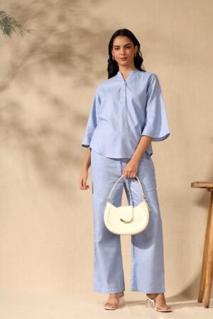 Blue Regular kurta Coord set with bell sleeves