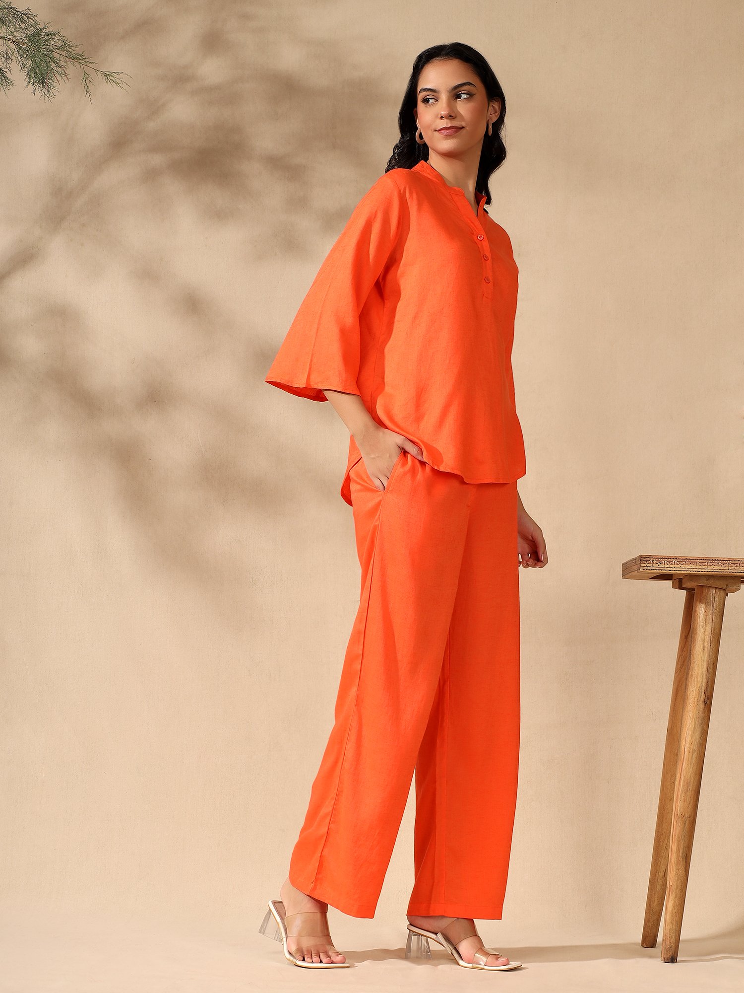 Orange Regular kurta Coord set with bell sleeves - Image 3