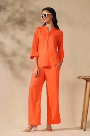 Orange Regular kurta Coord set with bell sleeves