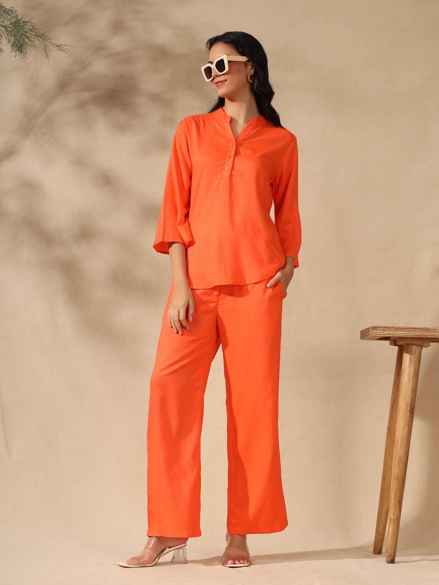 Orange Regular kurta Coord set with bell sleeves